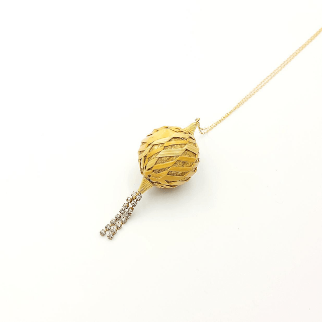 Collier en tissage de paille de seigle, or 14k et zirconiums - Élégant et raffiné
