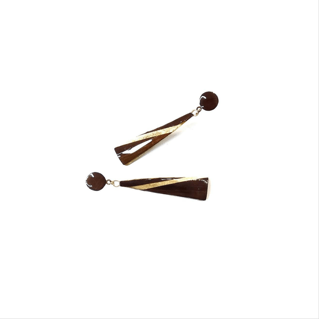 Clous d'oreilles longs "Chocolat Noir" - Marqueterie de paille de seigle teintée - Fabrication artisanale