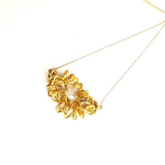 Collier d'Artisan : Paille de Seigle, Or 14k et Cristal de Bohème
