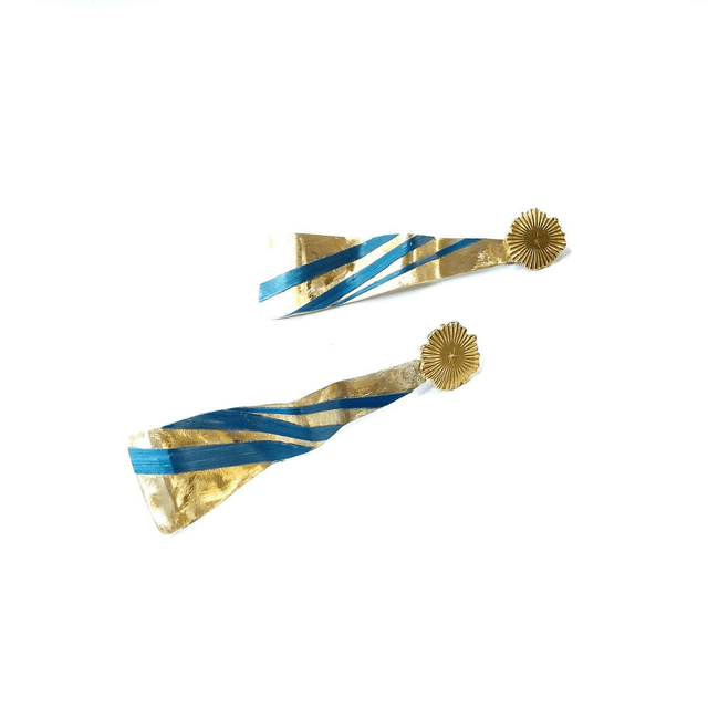 Clous d'oreilles longs en paille de seigle bleue - Le chic responsable