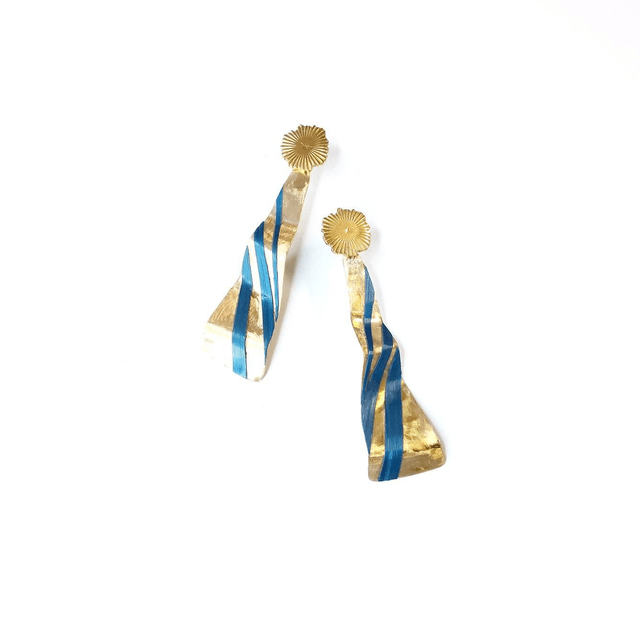 Clous d'oreilles longs en paille de seigle bleue - Le chic responsable