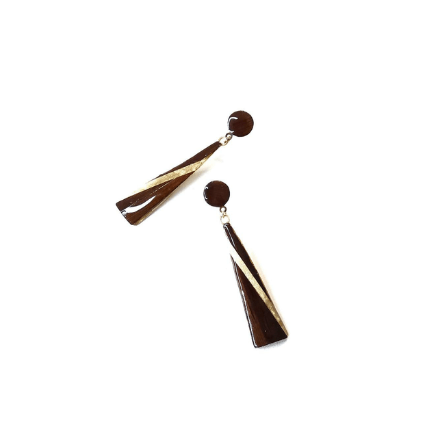 Clous d'oreilles longs "Chocolat Noir" - Marqueterie de paille de seigle teintée - Fabrication artisanale