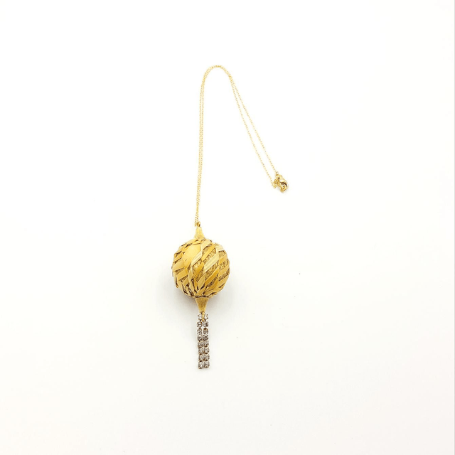 Collier en tissage de paille de seigle, or 14k et zirconiums - Élégant et raffiné