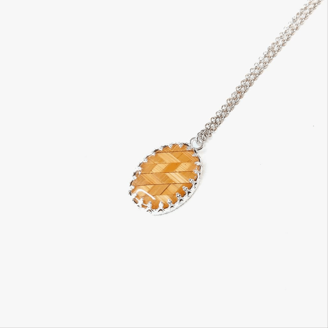 Collier "Mandarine" - Marqueterie de paille de seigle et argent 925