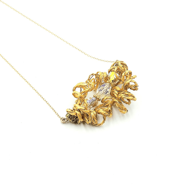 Collier d'Artisan : Paille de Seigle, Or 14k et Cristal de Bohème