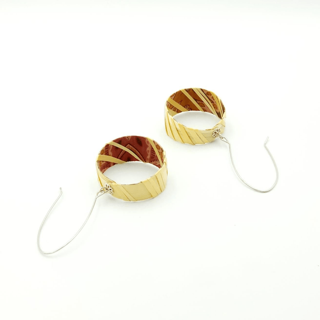 Boucles d'oreilles créoles en marqueterie de paille de seigle, France