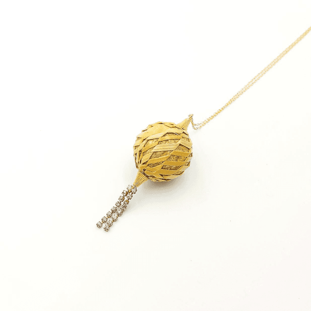 Collier en tissage de paille de seigle, or 14k et zirconiums - Élégant et raffiné